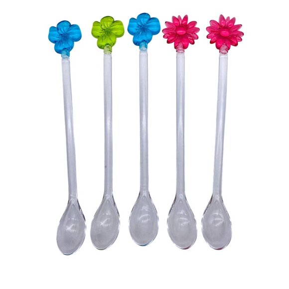 Flower Cocktail Swizzle Spoons Tropical beach poolside barware Plastic - Picture 1 of 5